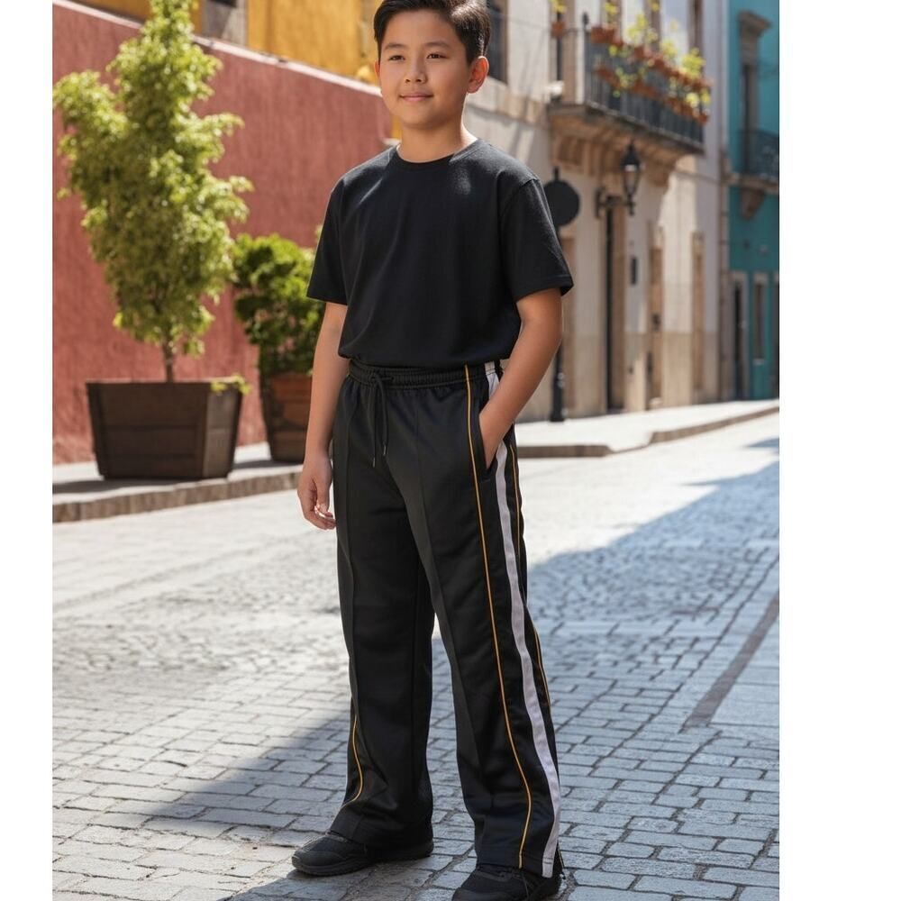 East West Boys Black Jogging Pants with White Stripe - Size: 10/12